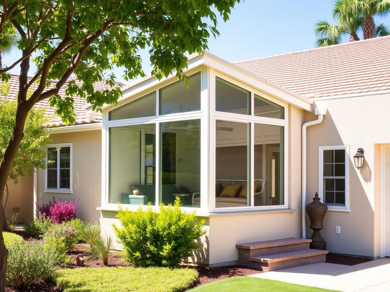 A finished sunroom addition on a Southern California home in a quiet neighborhood