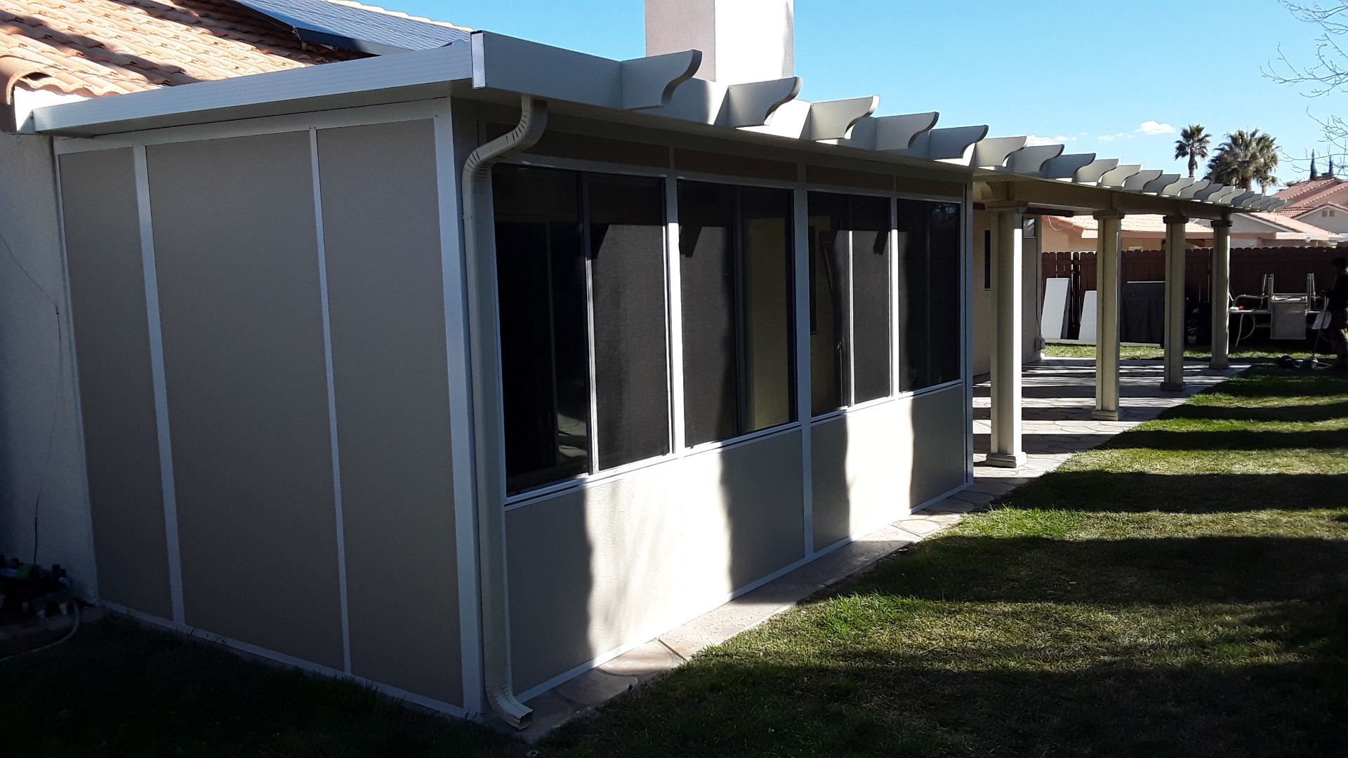 Side View Solid Patio Cover with Pergola